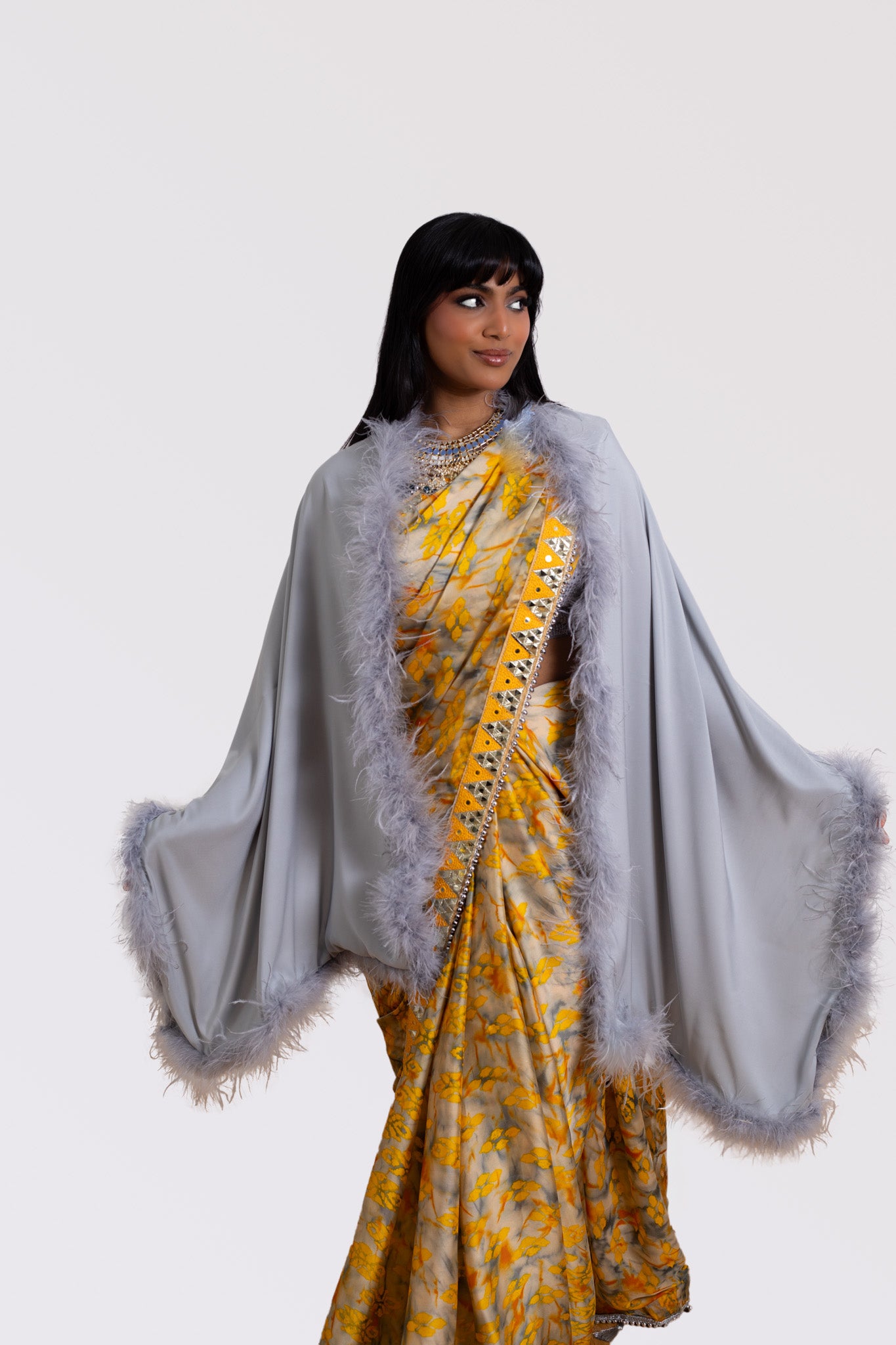 Ostrich Feather Lined Silk Shawl