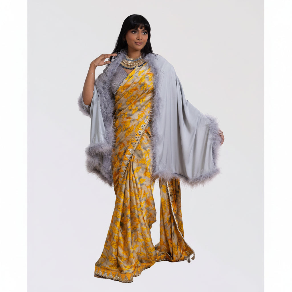 Ostrich Feather Lined Silk Shawl