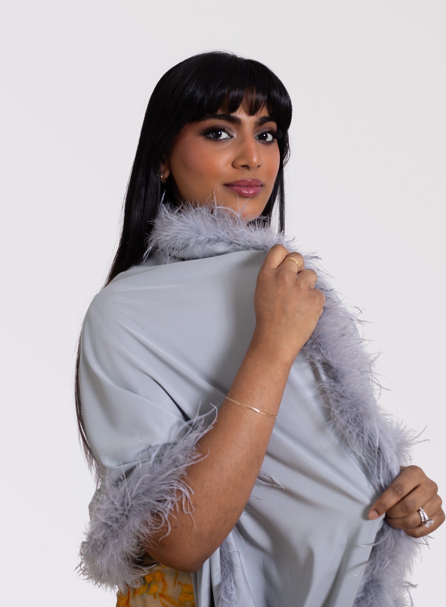 Ostrich Feather Lined Silk Shawl