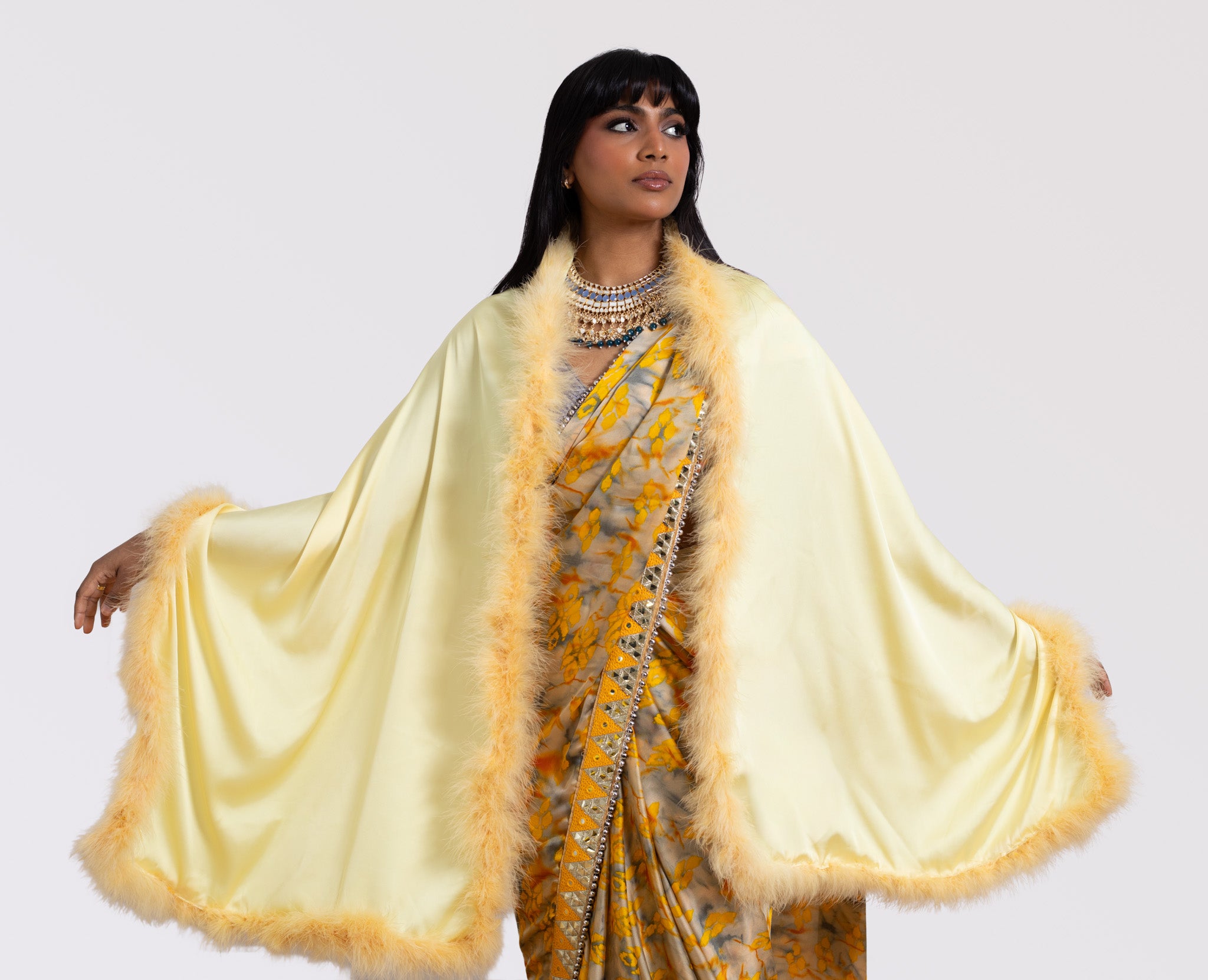 Marabou Lined Silk Shawl