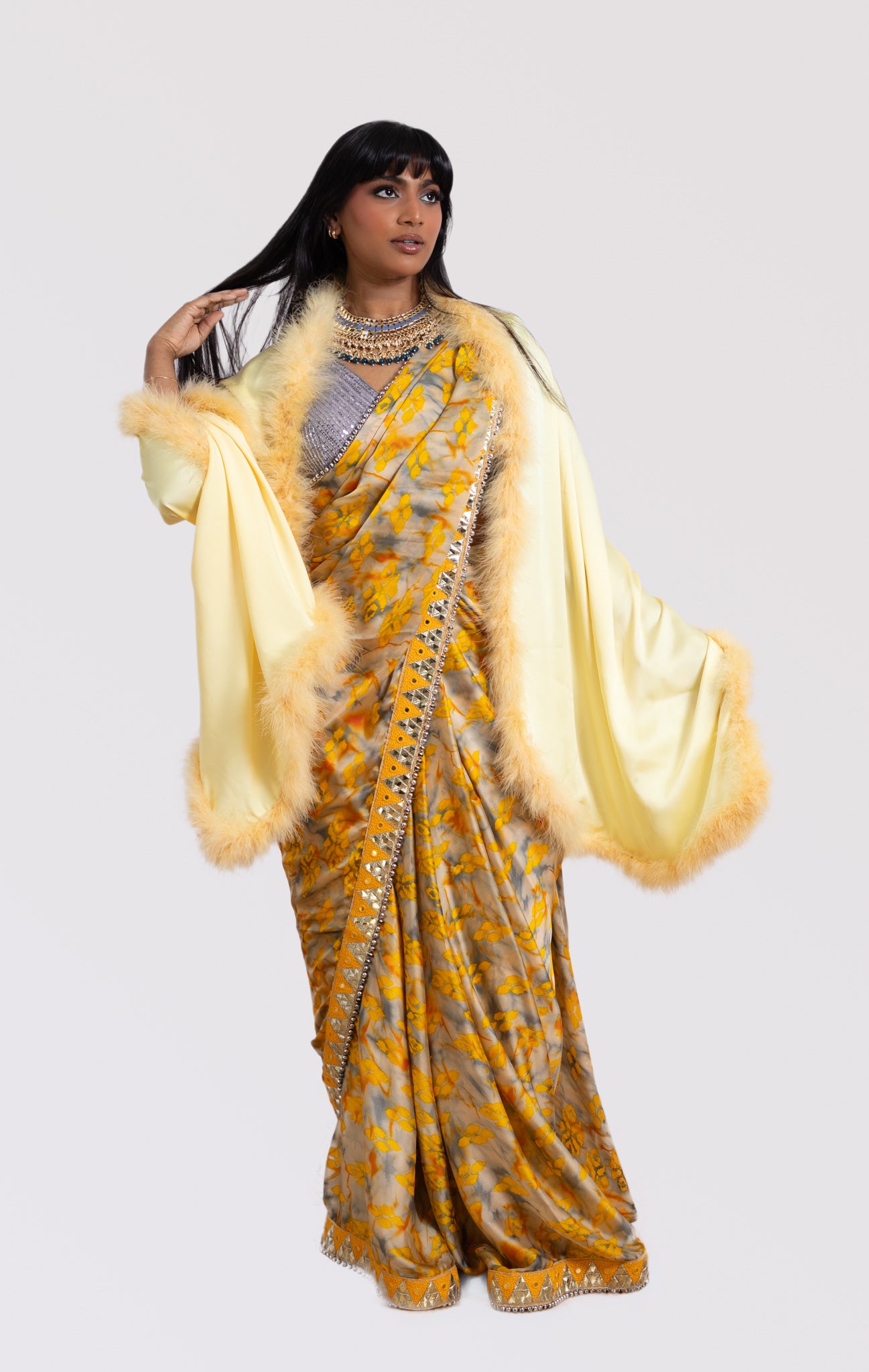 Marabou Lined Silk Shawl