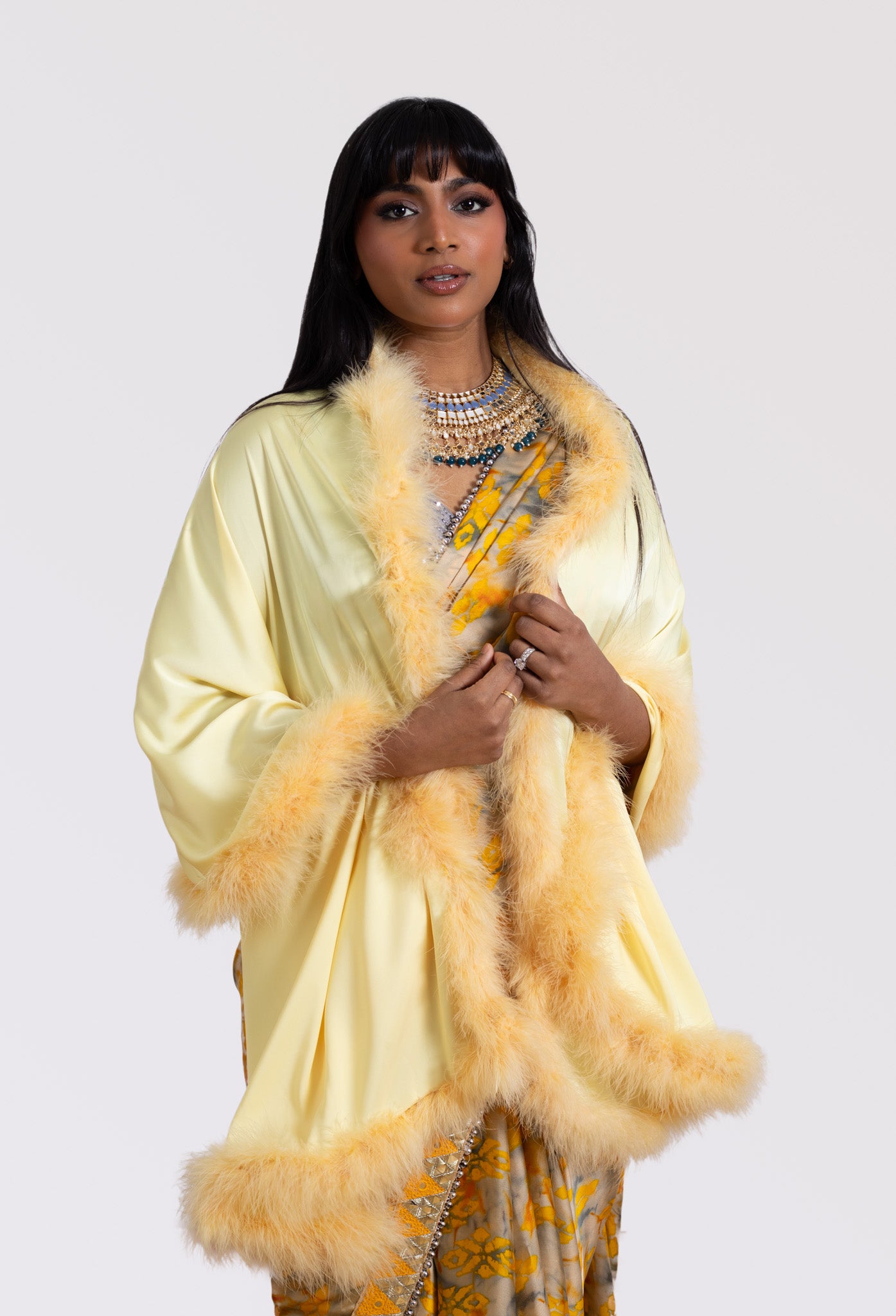 Marabou Lined Silk Shawl