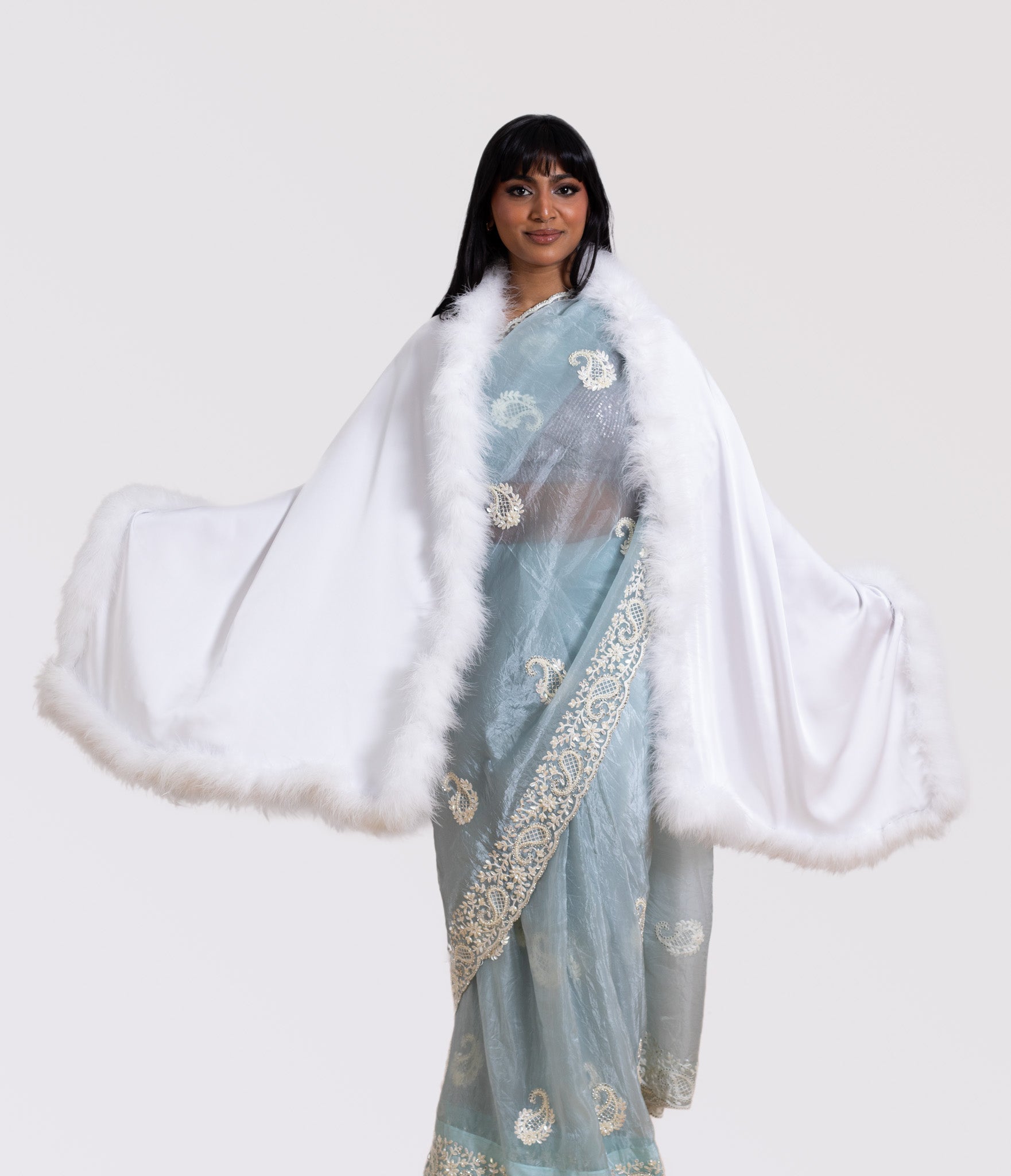 XXL Marabou Fur Lined Silk Shawl
