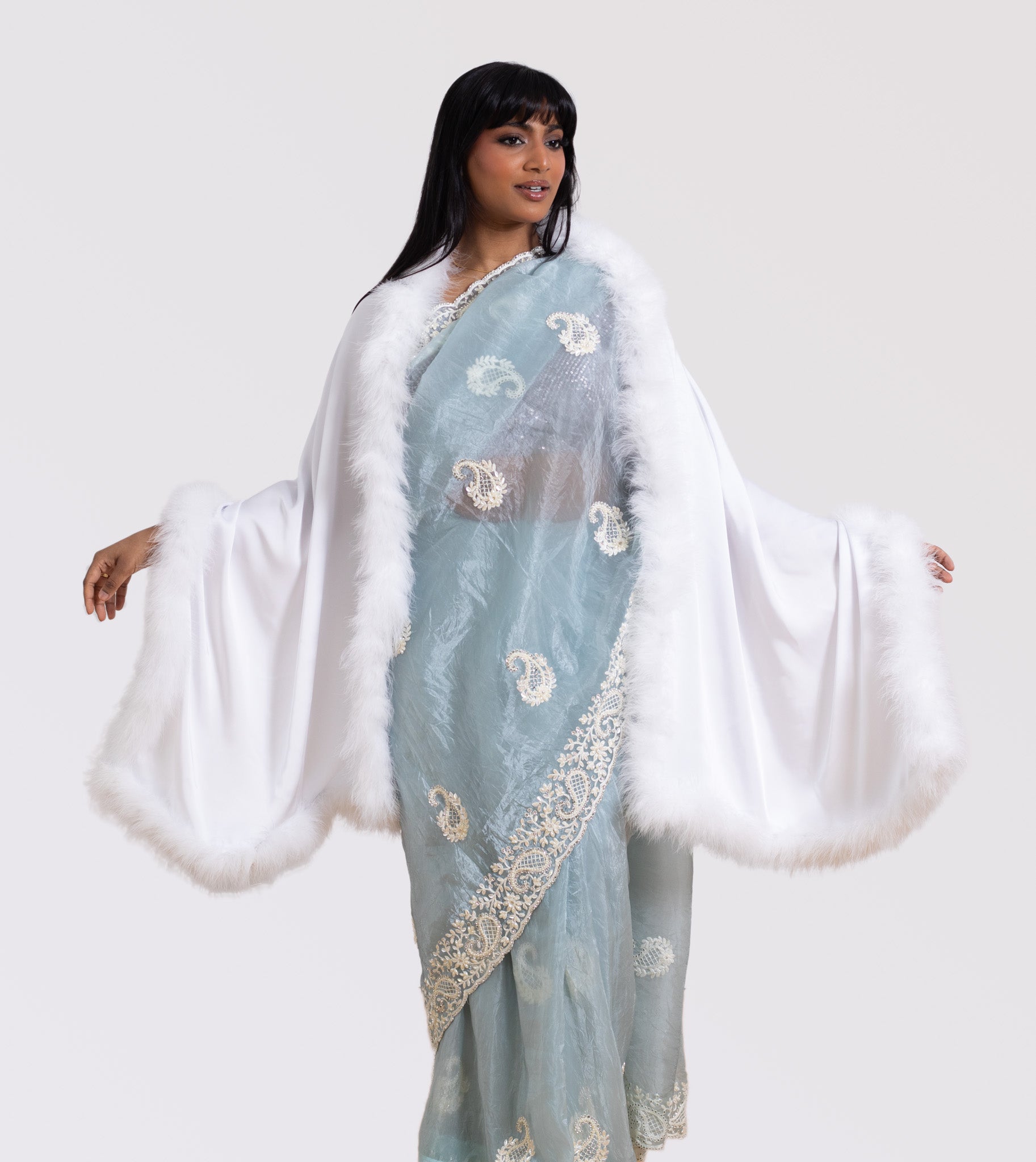 XXL Marabou Fur Lined Silk Shawl