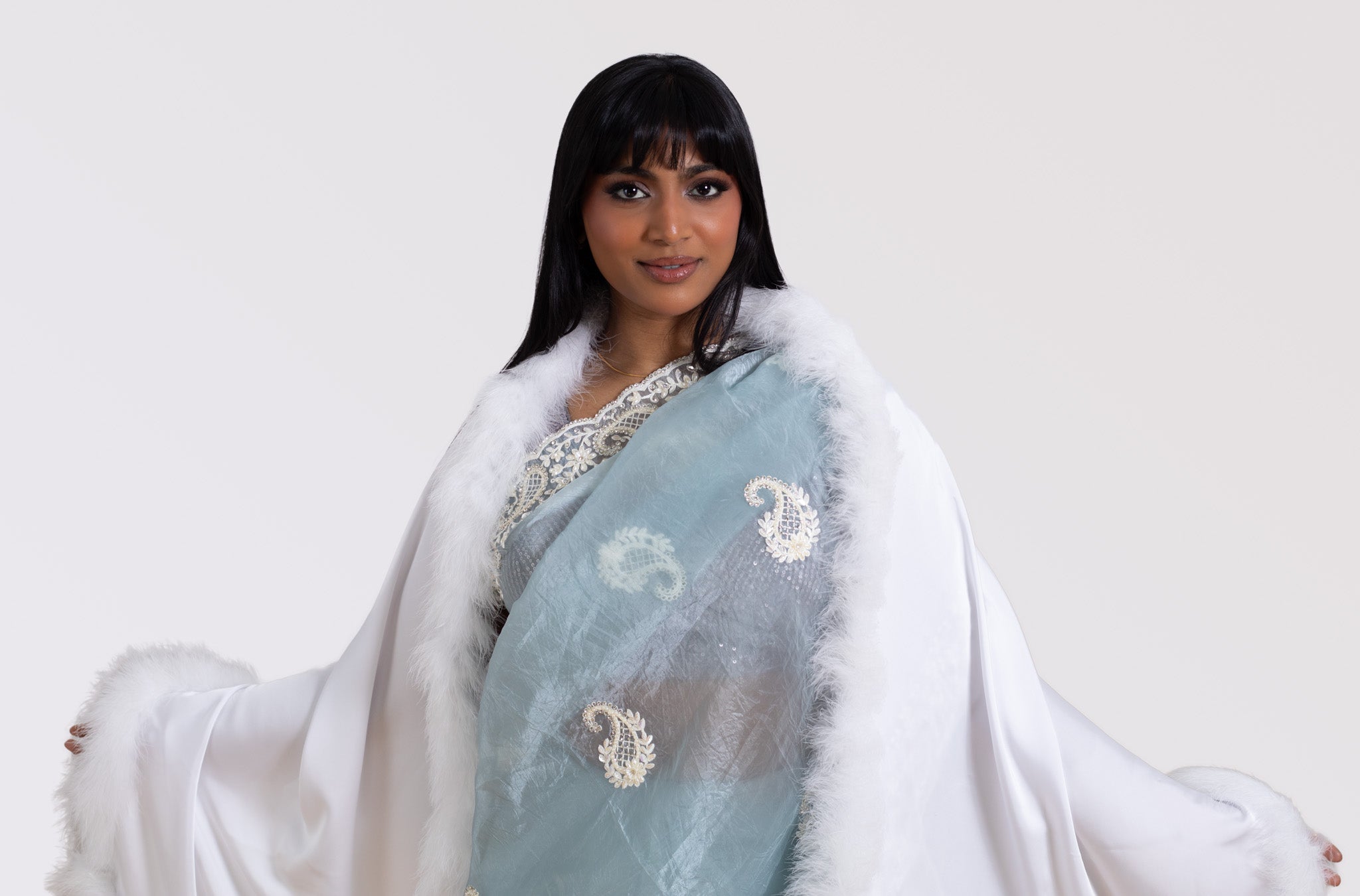 XXL Marabou Fur Lined Silk Shawl