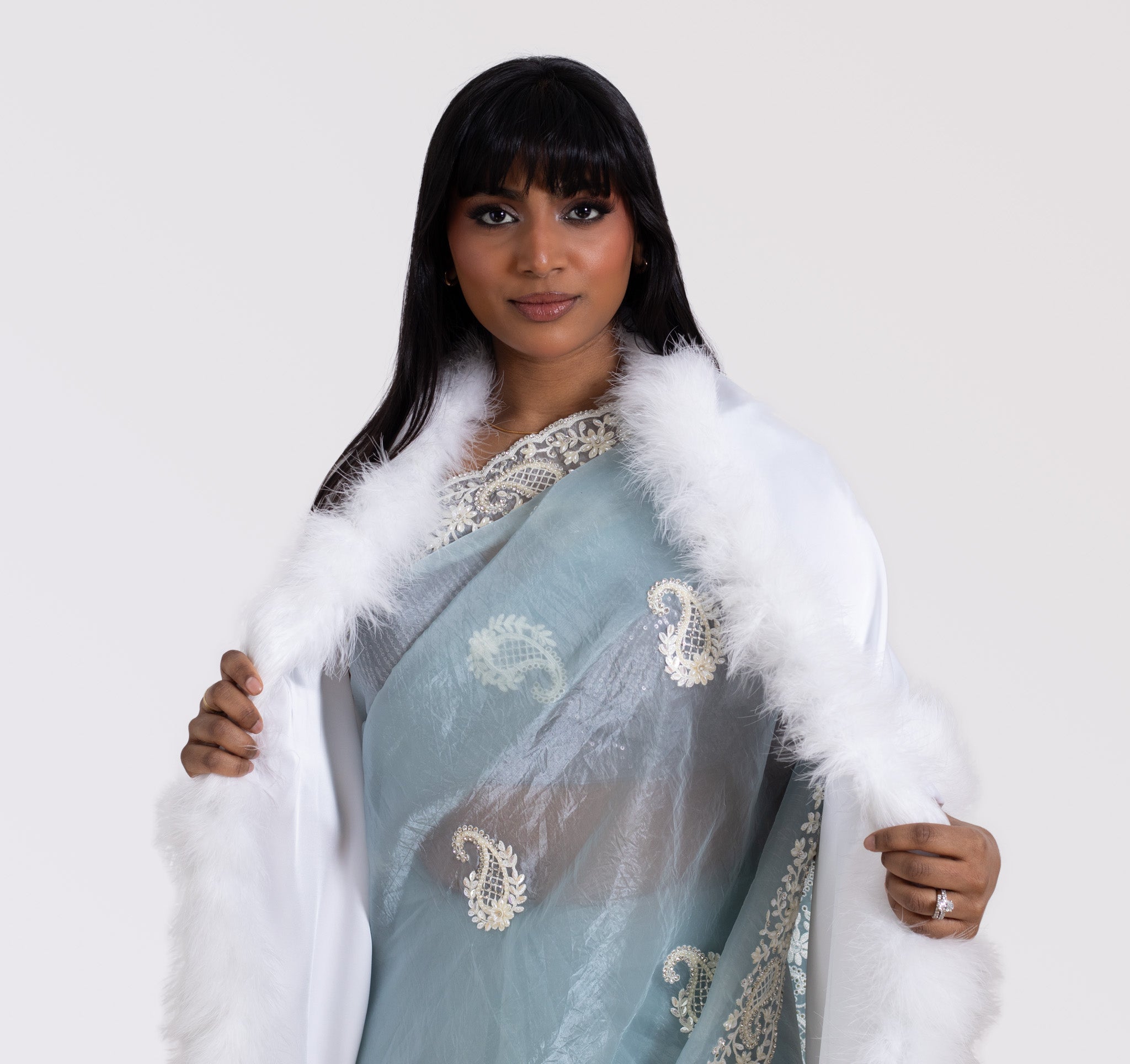 XXL Marabou Fur Lined Silk Shawl