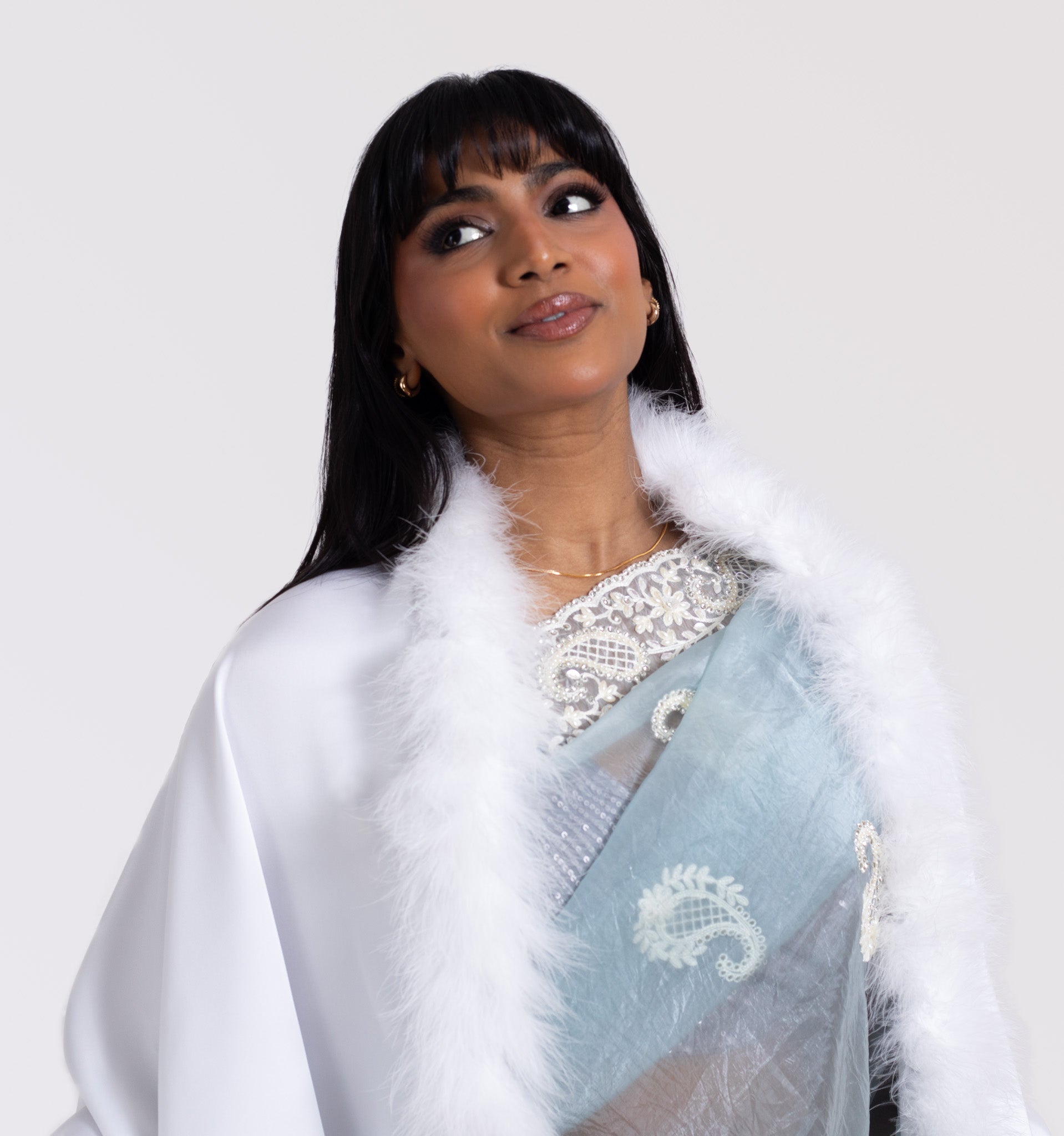XXL Marabou Fur Lined Silk Shawl
