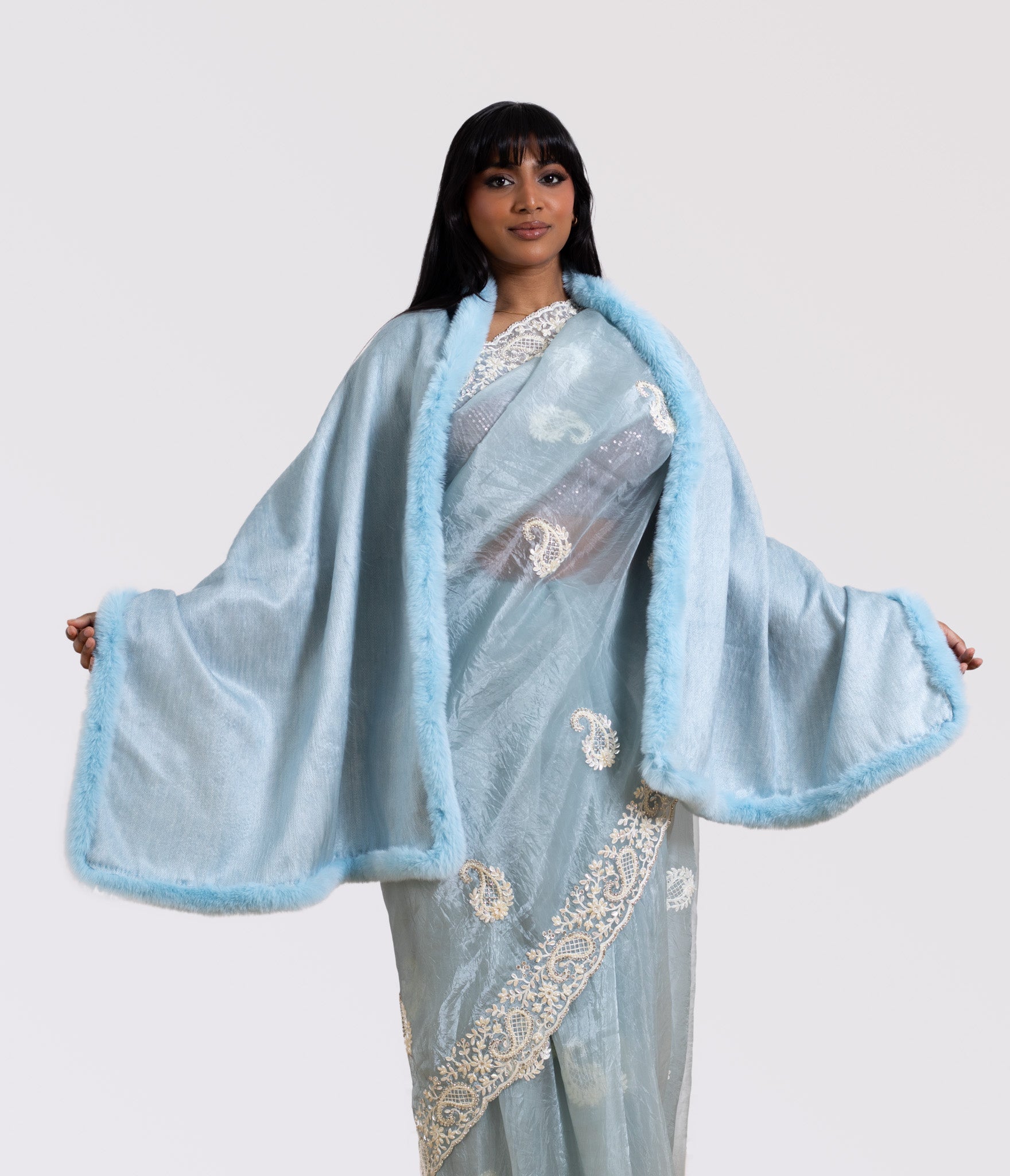 Fur Lined Wool Shawl