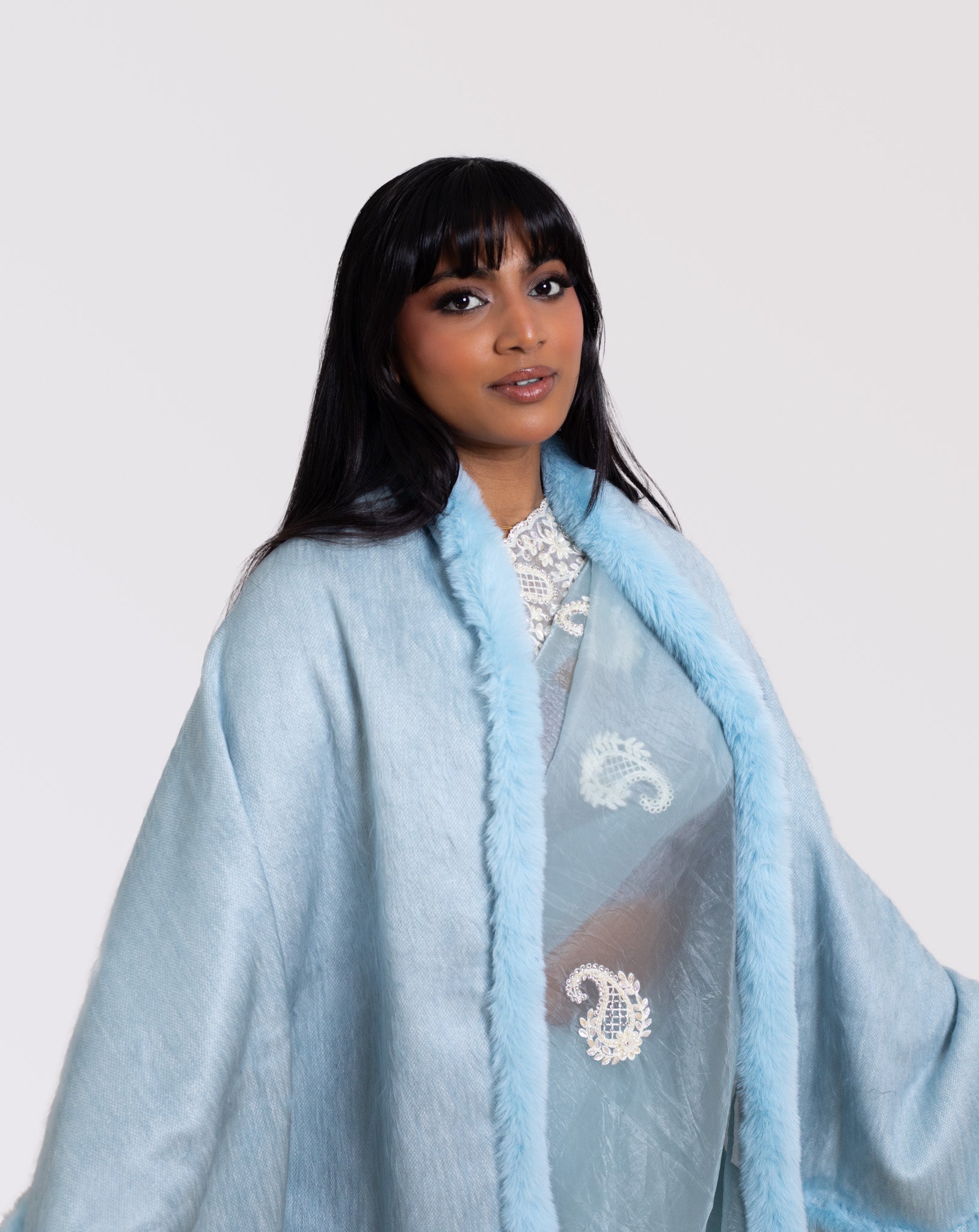 Fur Lined Wool Shawl