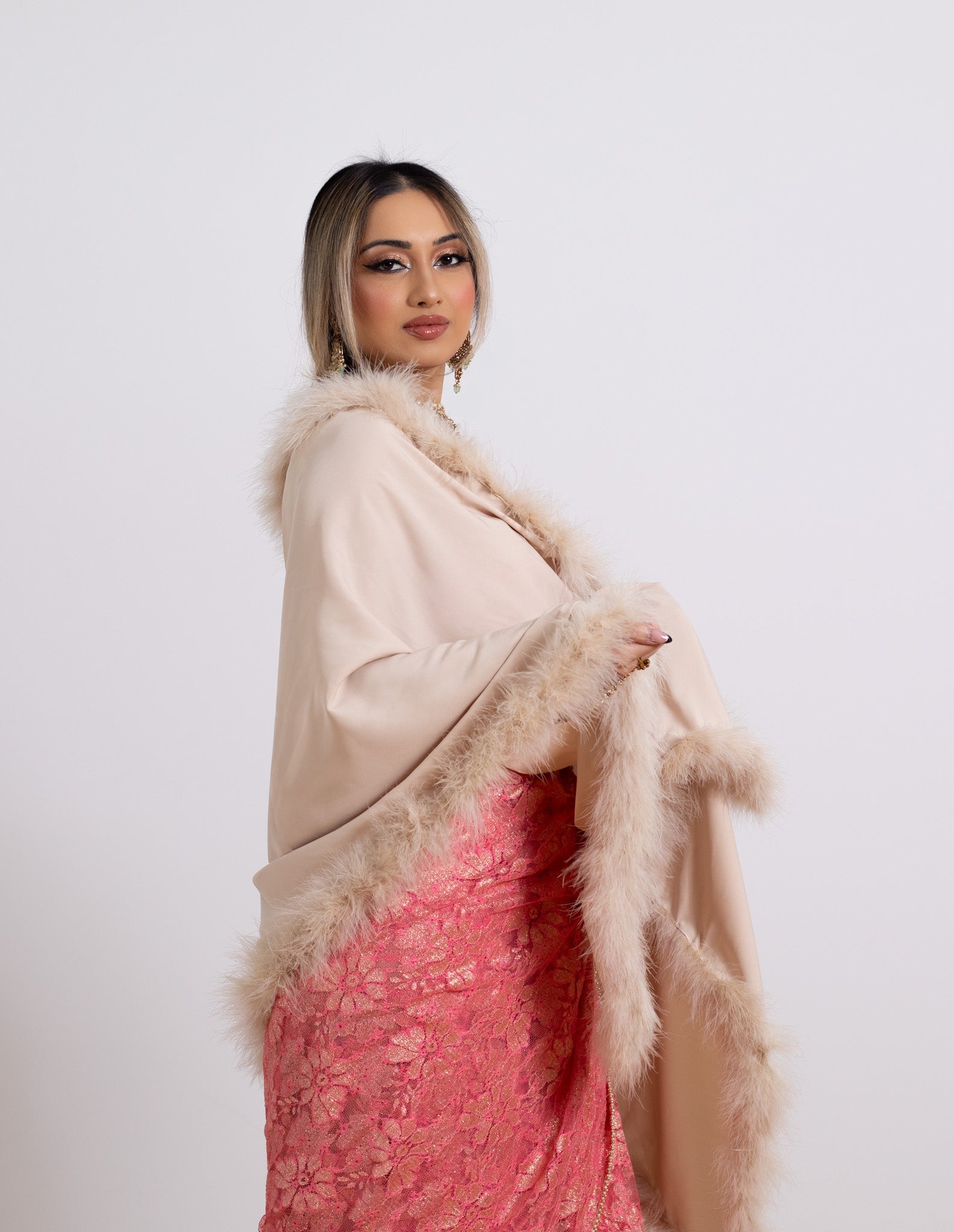 Marabou Lined Silk Shawl