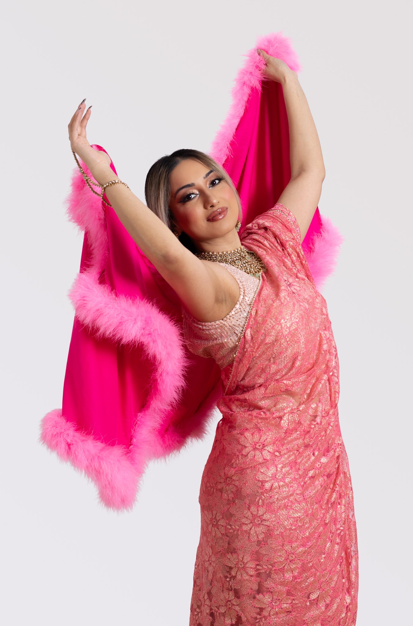 XXL Marabou Fur Lined Silk Shawl