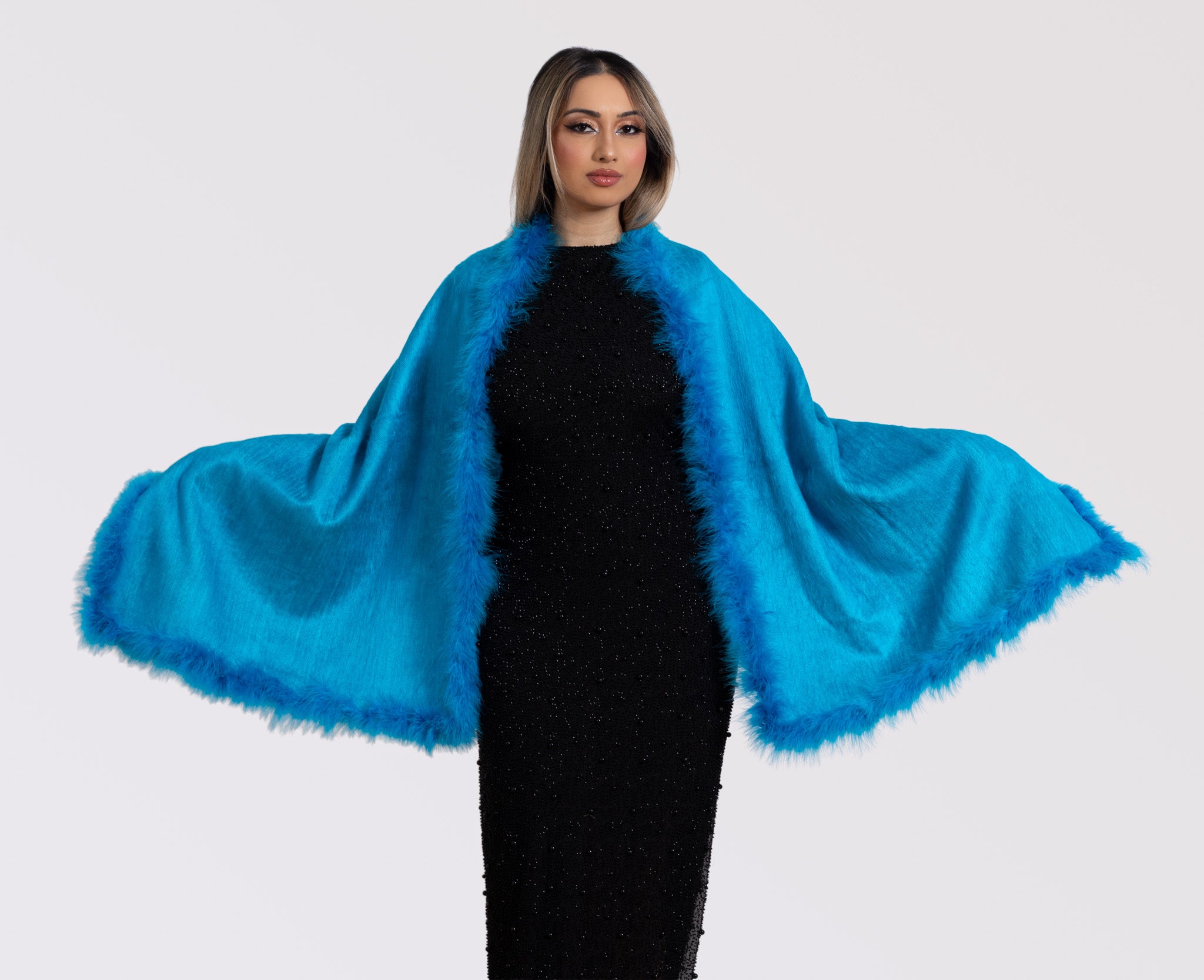 Marabou Lined Wool Shawl