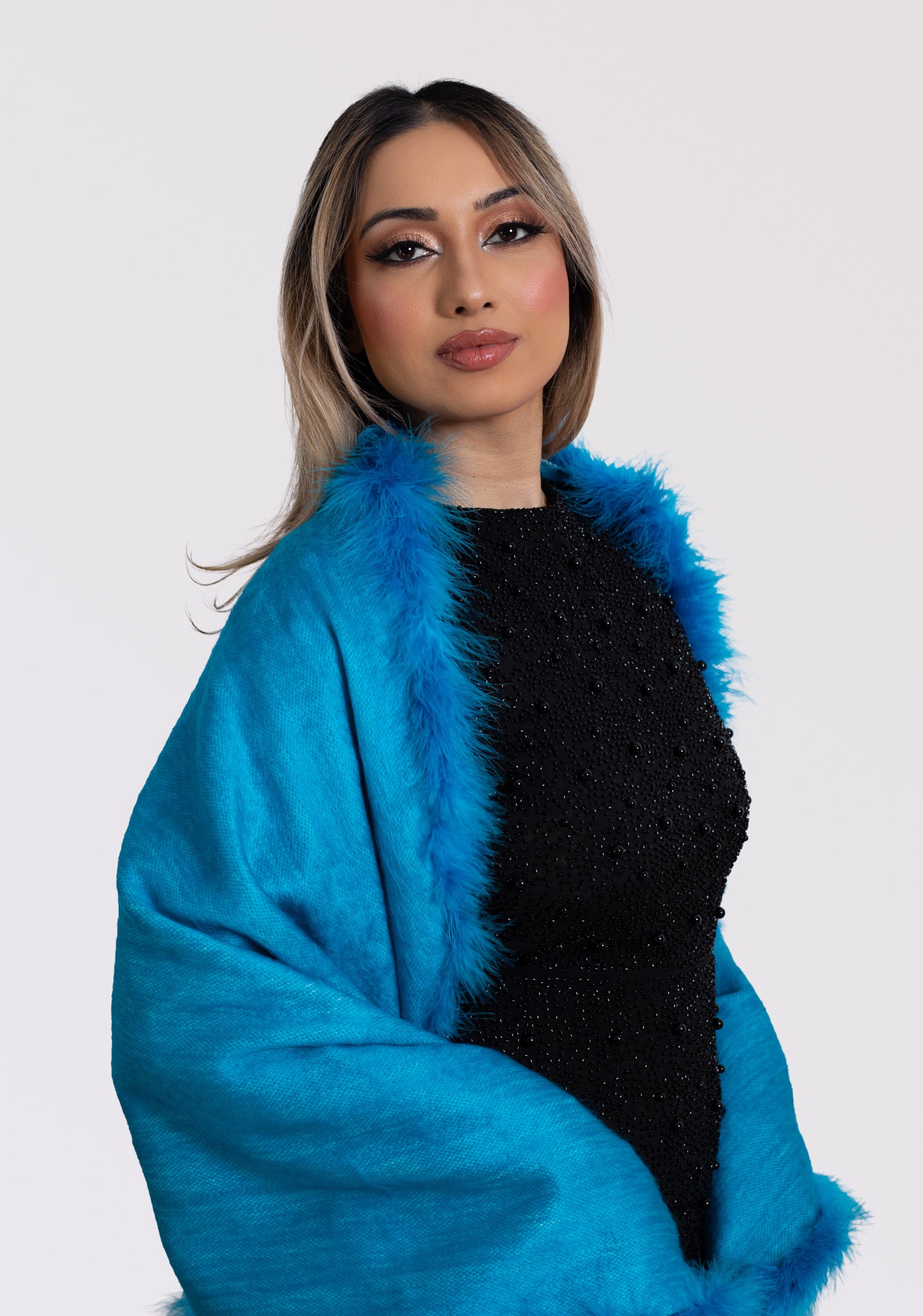 Marabou Lined Wool Shawl