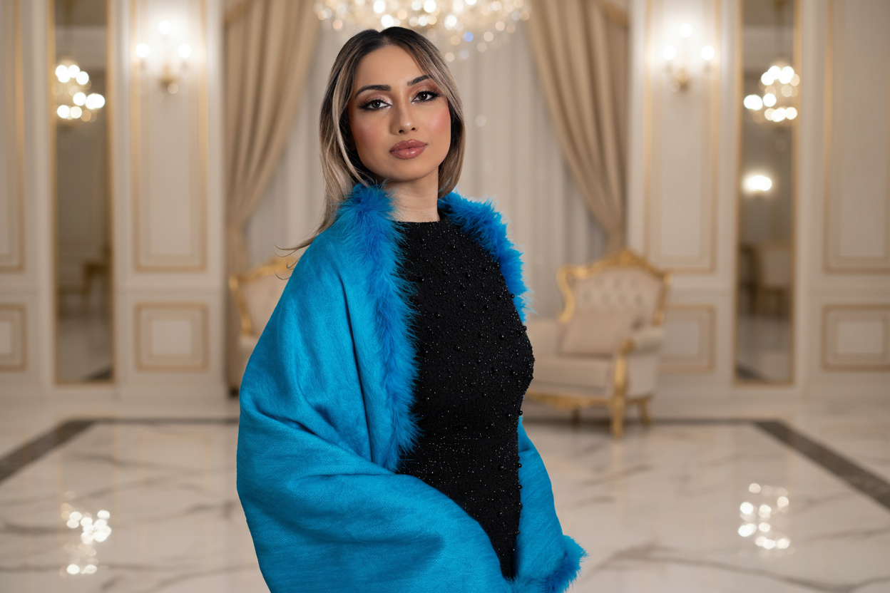 Marabou Lined Wool Shawl