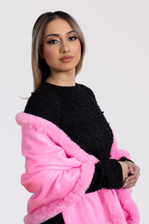 Fur Lined Wool Shawl