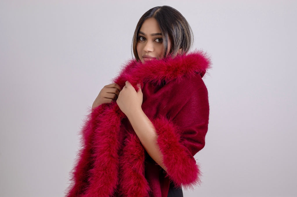 XL Marabou Feather Wool Shawl