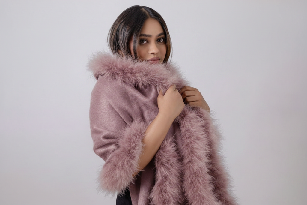 XL Marabou Feather Wool Shawl
