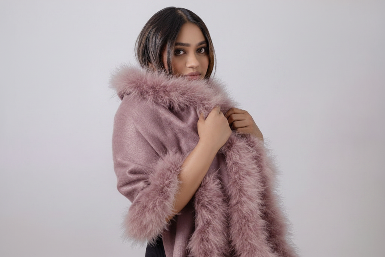 XL Marabou Feather Wool Shawl