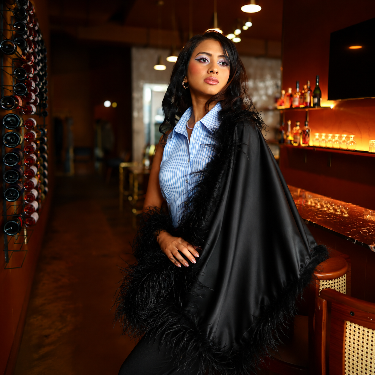 XL Ostrich Feather Silk Shawl