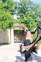 Unique sheer silk leopard print shawl with XL ostrich feathers