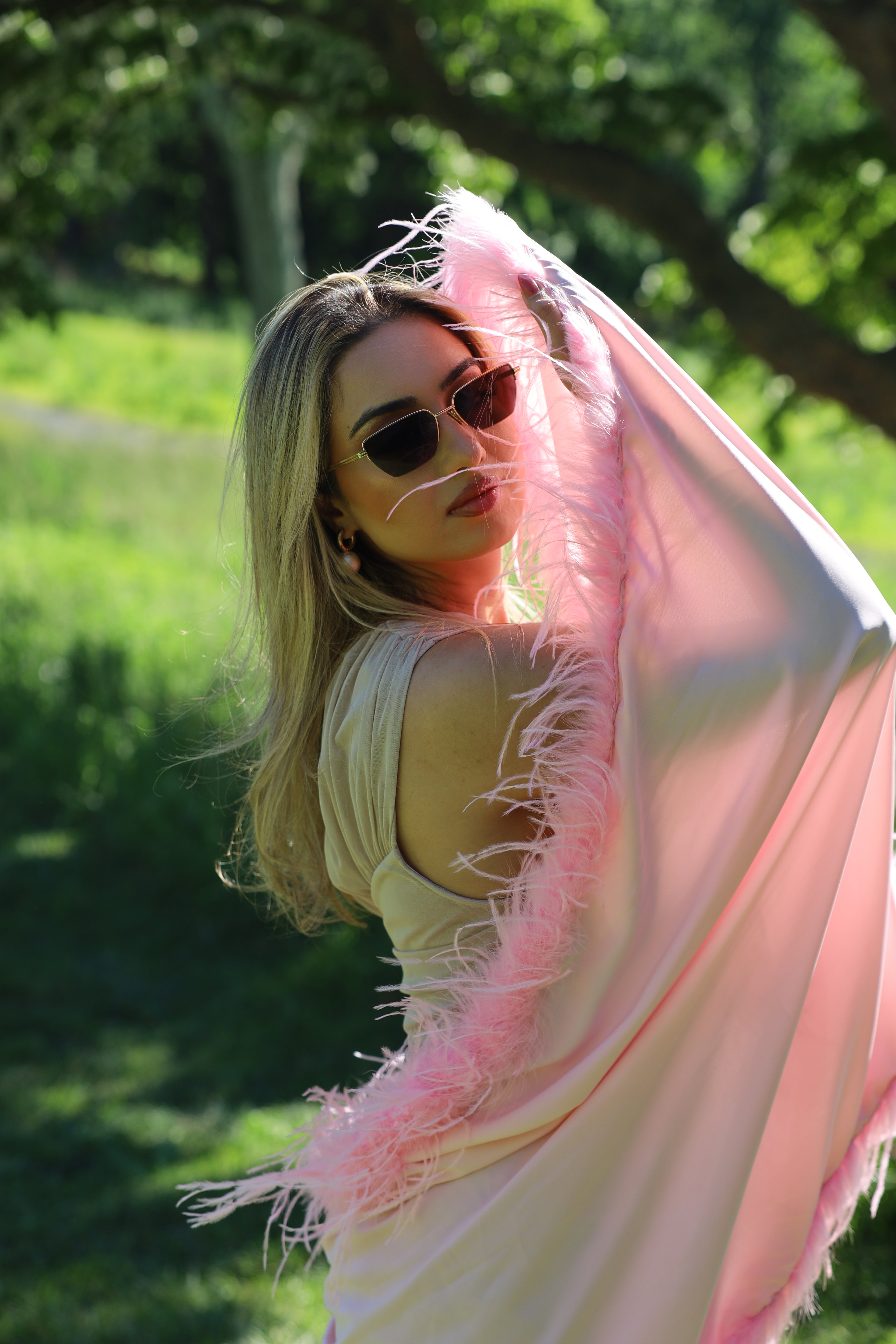 XL Ostrich Feather Silk Shawl