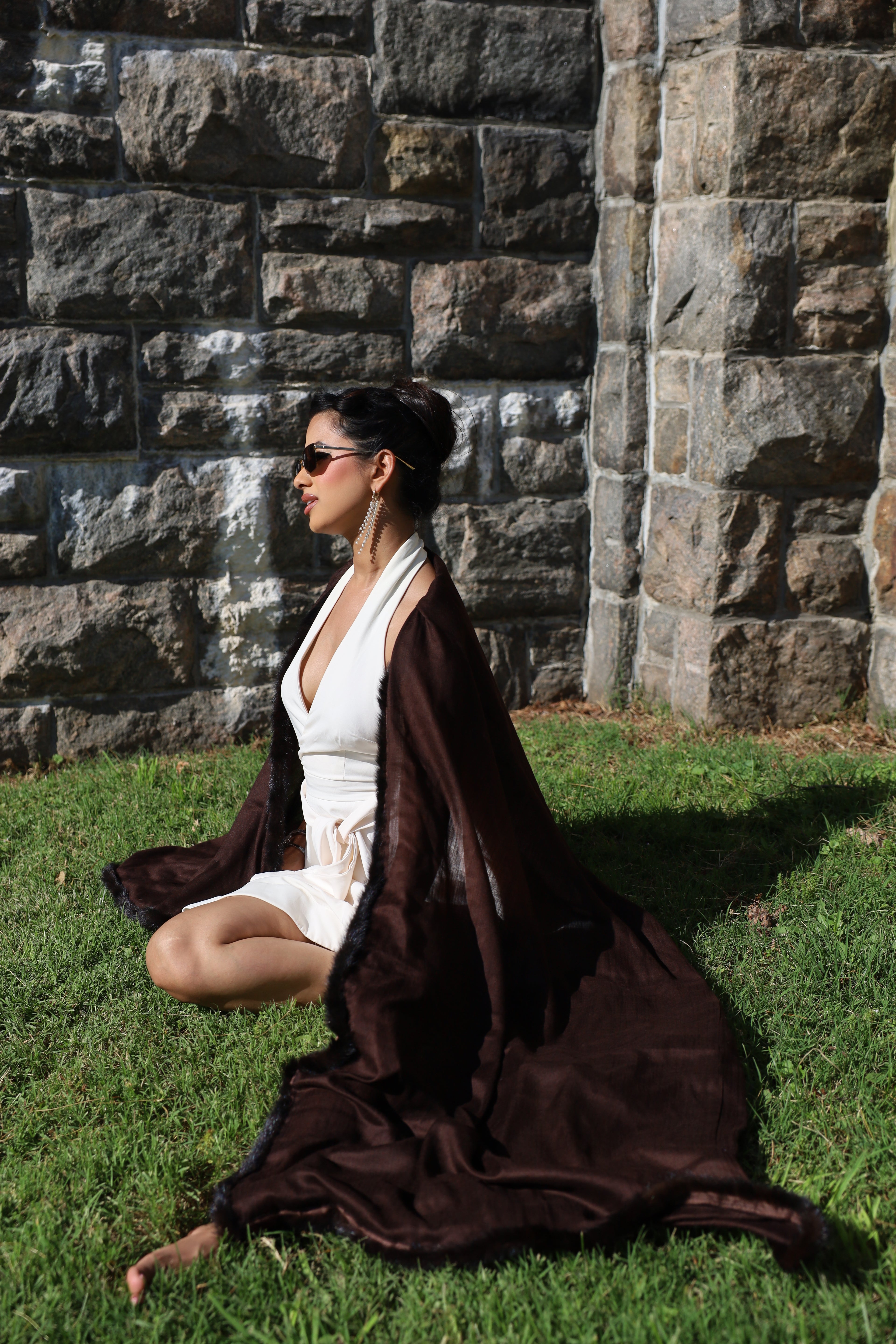 Cashmere wool shawl with fur lining