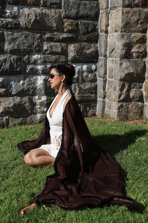 Cashmere wool shawl with fur lining