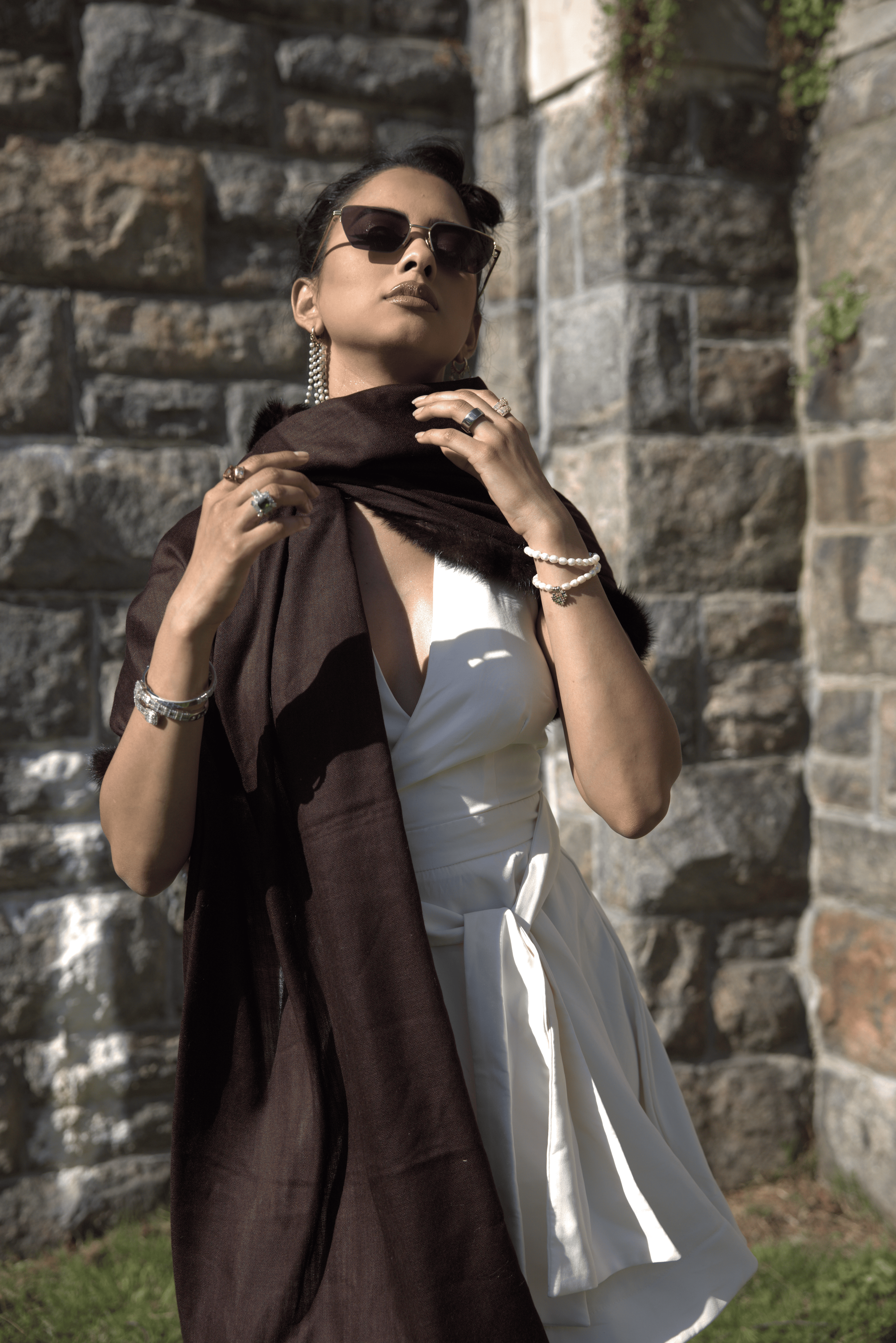 Cashmere wool shawl with fur lining