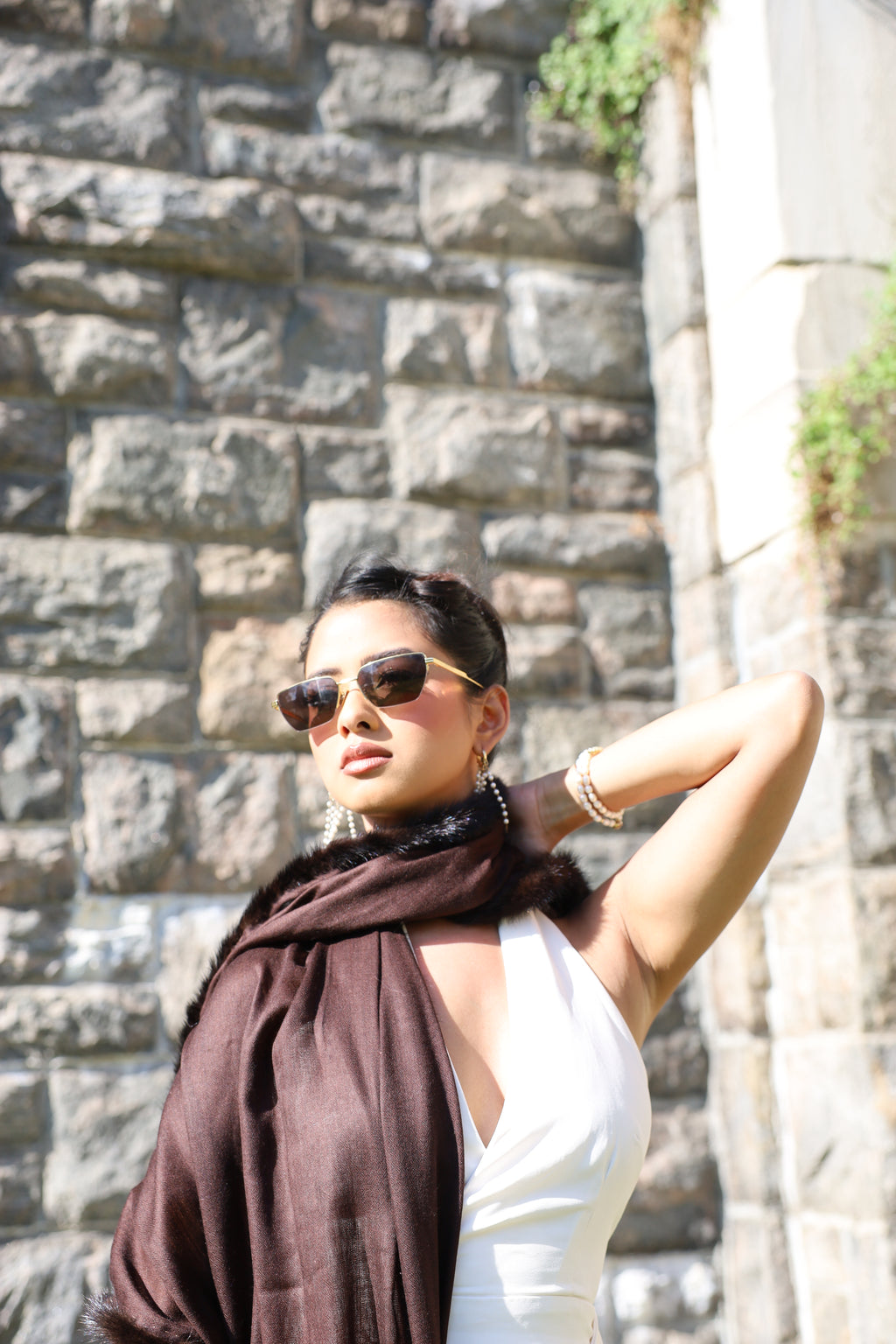 Cashmere wool shawl with fur lining