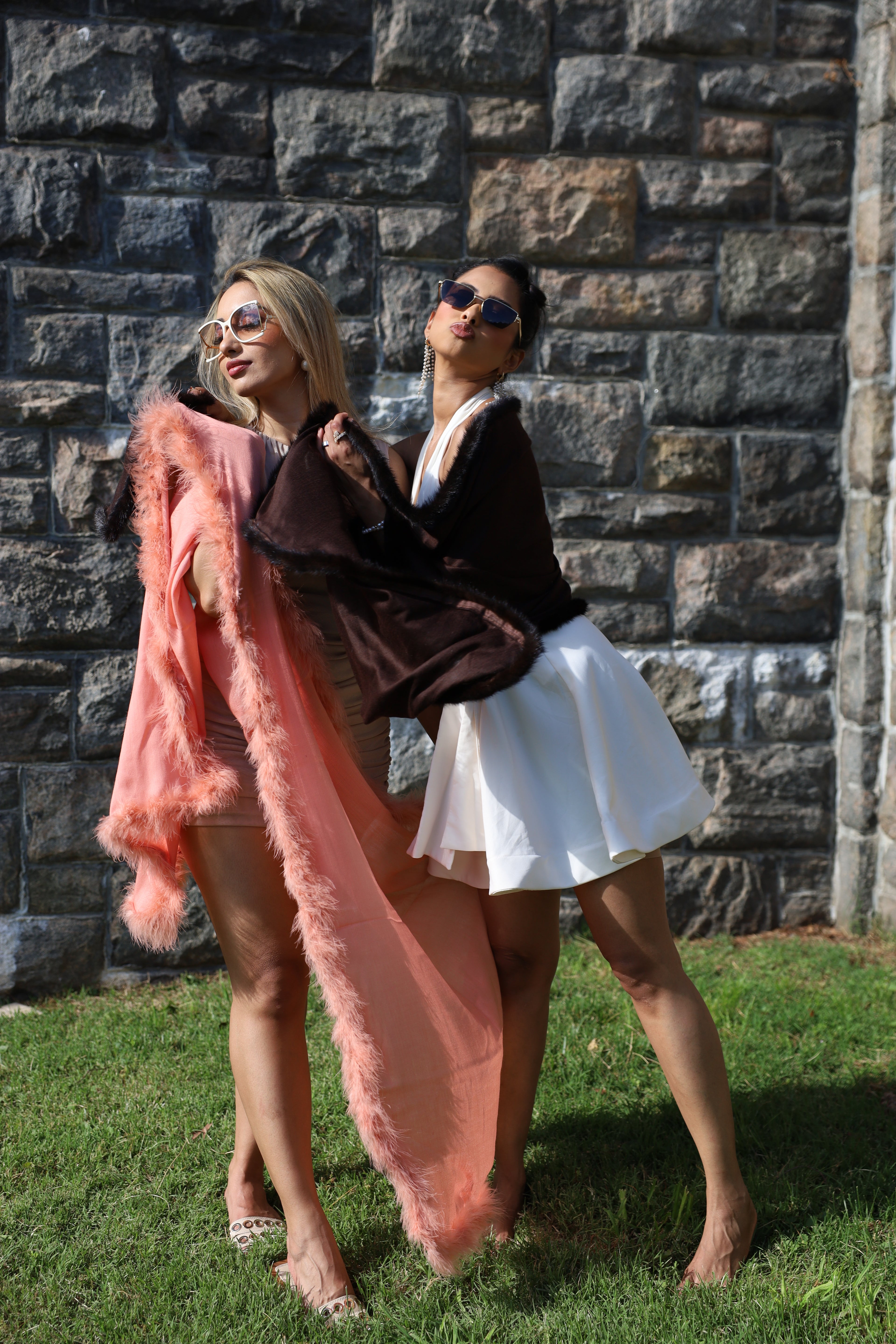 Cashmere wool shawl with fur lining