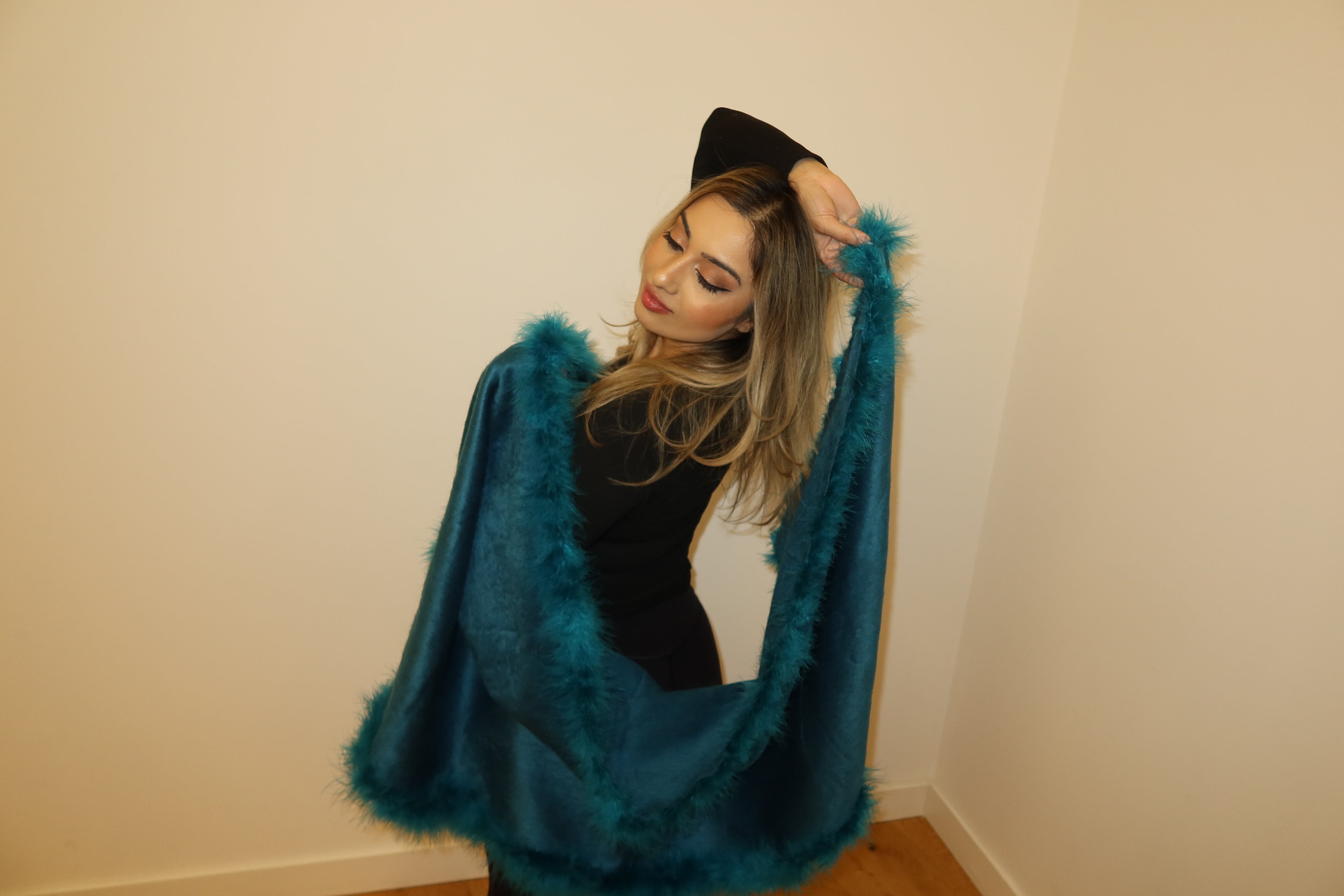 Marabou Lined Wool Shawl