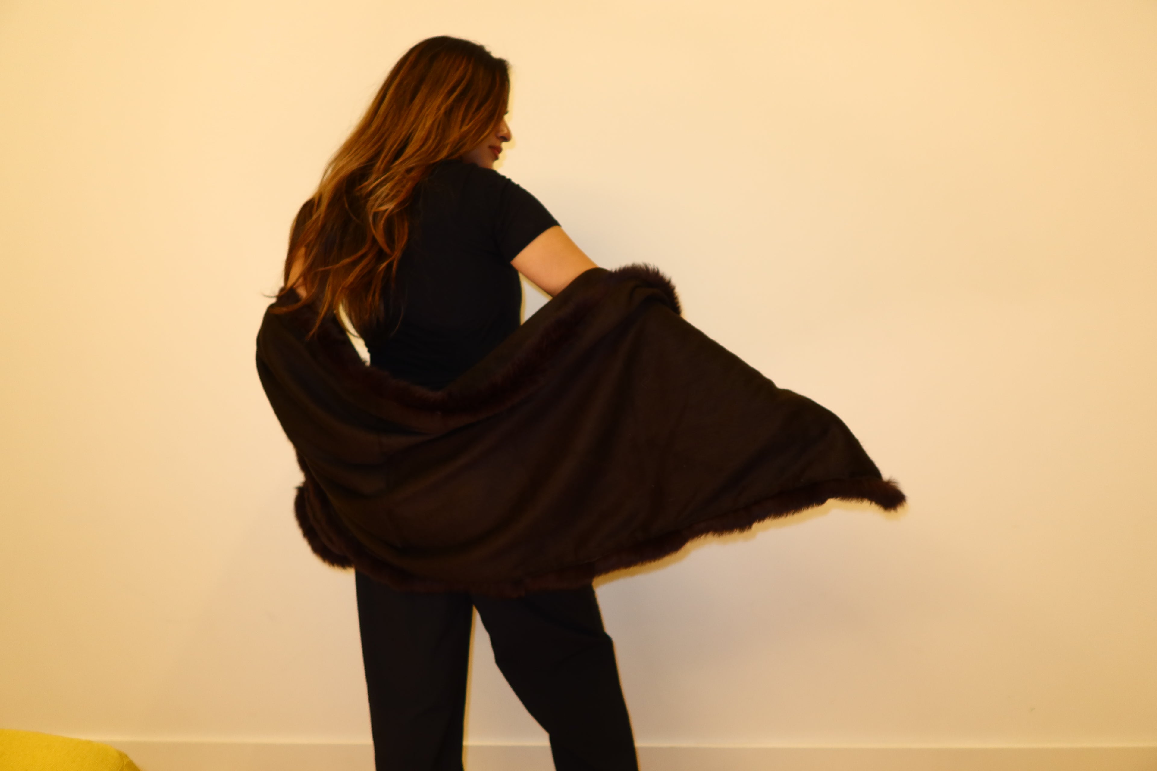 Fur Lined Wool Shawl