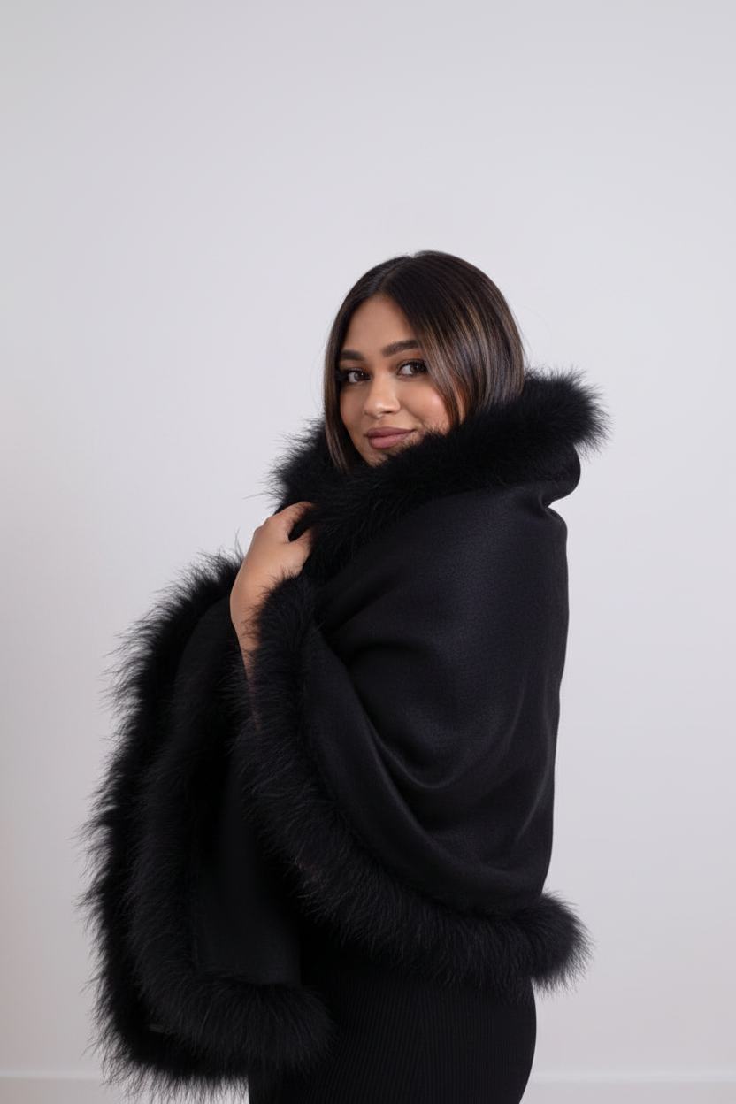 XL Marabou Feather Wool Shawl