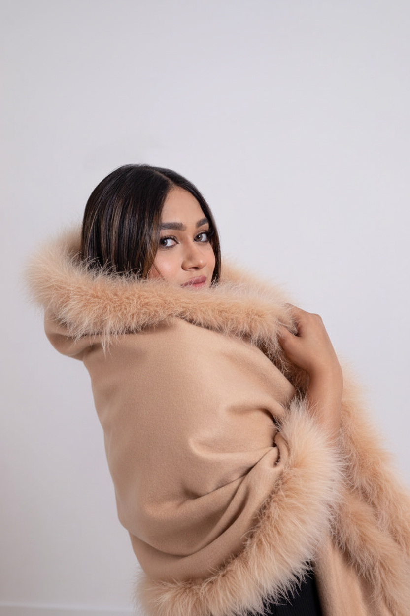 XL Marabou Feather Wool Shawl