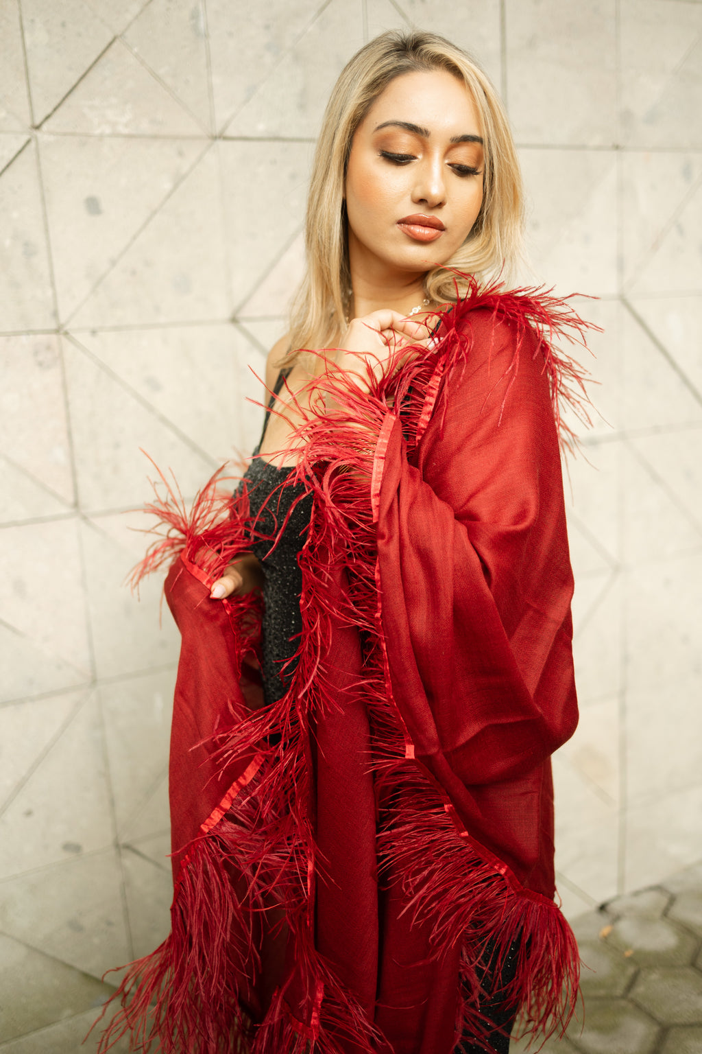 Ostrich Feather Cashmere Shawl